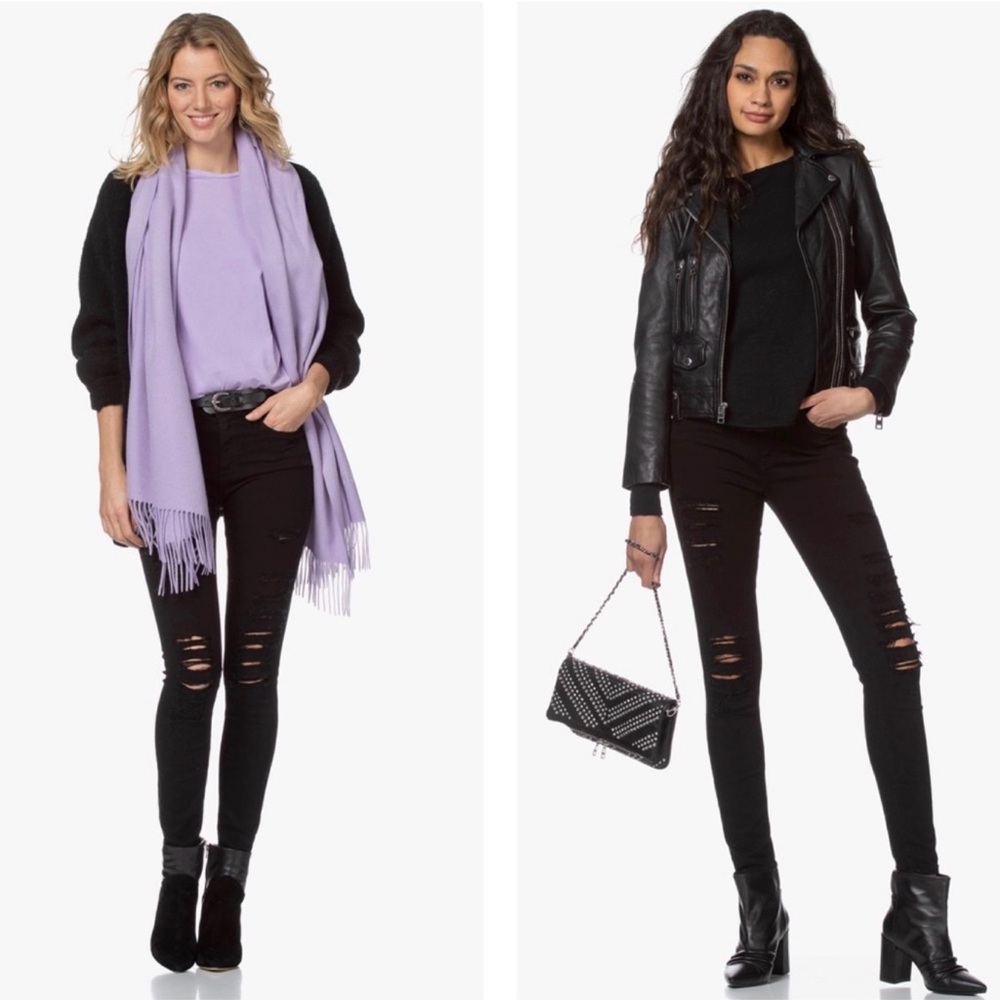 Frame Denim Black Skinny Jeans with Subtle Distressing
